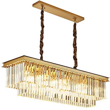 Rechteckigen Kristall Kücheninsel Während Der Beleuchtung 31''lange Modernen Regentropfen Kronleuchter Hängen Deckenleuchte Zum Essen Wohnzimmer Billardtisch-Golden 100 * 30 * 27cm