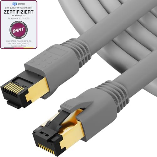 HB-DIGITAL 5m CAT 8 LAN Kabel Netzwerkkabel Patchkabel AWG 24 S/FTP LSZH 40Gbps 2000MHz - GHMT Zertifiziert - reines Kupfer mit vergoldete RJ45 Stecker für Switch, Router, Modem, PC - Grau