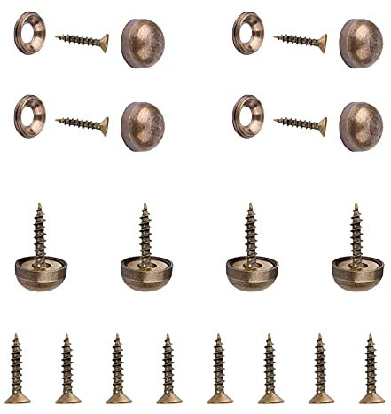 INCREWAY Lot de 8 vis de miroir décoratives en laiton de 9 mm, en cuivre poli, tête plate, entraînement croisé, vis à bois pour miroirs, tables basses, panneaux de bain, armoires, meubles en verre