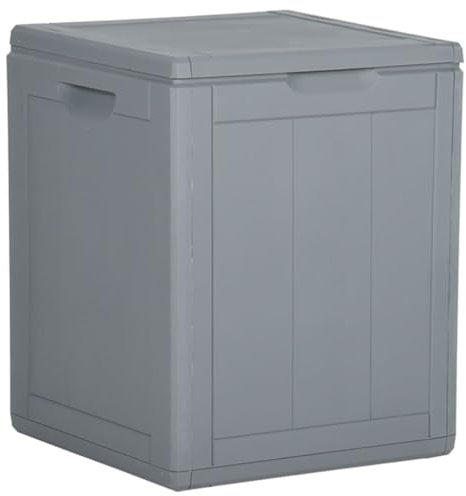 vidaXL Garden Storage Box Outdoor Patio Terrace Lawn Furniture Storage Chest Case Pillow Cushion Tool Box Organiser 90L Grey PP Rattan