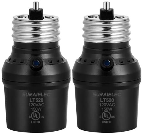 Suraielec Light Sensor Socket, Automatic Dusk to Dawn Light Socket with 360° Sensor Rotation, E26 E27 Bulb Base Adapter for Outdoor Lighting, UL Listed, Black, 2 Pack