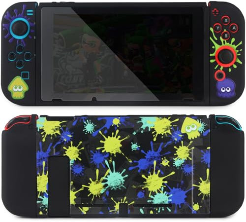 TIKOdirect Custodia protettiva per Nintendo Switch, morbida custodia protettiva in pelle piena con motivo carino, retro antiurto in silicone e custodia per interruttore, nero