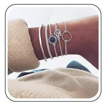 TseenYi Silber Boho Armband Sets Kristall Blume Anhänger Offener Armreif Kette Armband Schmuck Für Frauen Mädchen