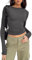 LACOZY Women Basic Plain t Shirt Bustier Gym Crop Top Short Sleeve Elegant Blouse Tee Top 2024 Deep Grey M