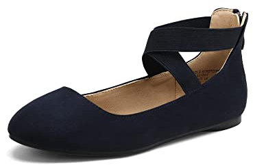 DREAM PAIRS Damen Bequeme Ballerinas Mode Flache Schuhe mit Knöchelwickel und elastischen Kreuzträgern NAVI 38 (EUR) Sole_Stretchy-E