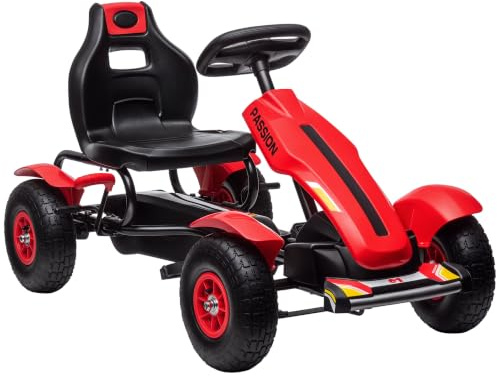 HOMCOM Pedal Go Kart Adjustable Seat Handbrake for Ages 5-12 Years Red