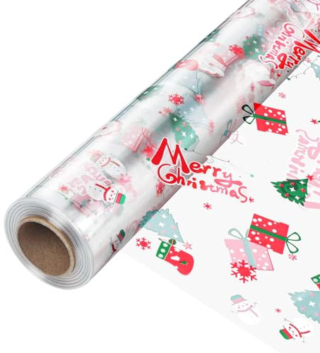 45CM x 30M Weihnachtliche Klare Cellophan Rolle - 3 Mil Dicke Zellophan Transparent, Klare Cellophan-Taschen Großes, Geschenkfolie Transparent für Blumen Geschenkkörbe Wrap