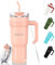 MOMSIV Gobelet isotherme de 1100 ml avec paille et poignée, tasse à café de 1100 ml, double paroi en acier inoxydable, anti-fuite, gobelet de voiture, avec couvercle, pour boissons froides et chaudes,