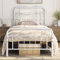 Yaheetech Bettrahmen 90 x 190 cm Einzelbett aus Metall, Bettgestell im Vintage-Stil, Retro Elegantes Metallbett mit Lattenrost & Hohem Kopfteil, Einfacher Aufbau Gästebett Jugendbett Weiß