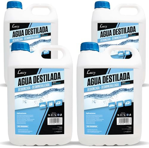 LUCCY Eau Distillée Déminéralisée Déionisée 20 Litres - Eau Pure 100% - CPap, Humidificateur, Fer, Moteurs, Nettoyage, Laboratoires, Plantes