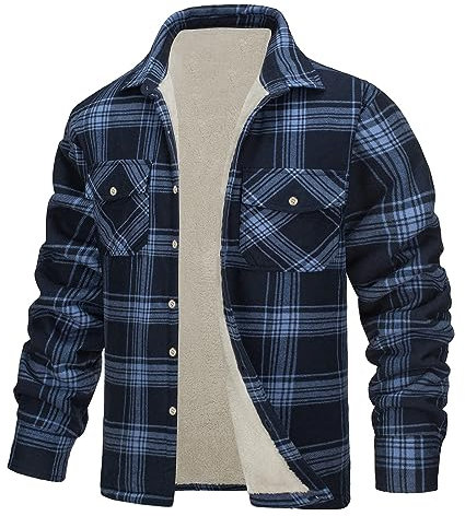 sutelang lurryly Veste Polaire Homme Manches Longues à Carreaux Flanelle Bouton Chemise Casual Chaud Polaire Automne Et Hiver Blouson Doublure En Peluche Loisirs Vetement De Travail Avec Poches