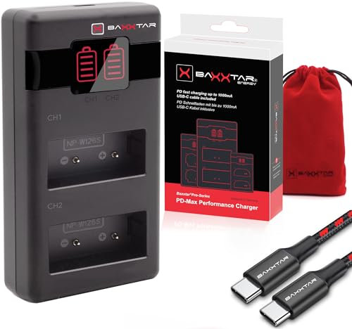 Baxxtar NP-W126s Premium PD Chargeur (1000mA) pour NP-W126 NPW126 Batterie Compatible avec Fuji Fujifilm HS50EXR HS30EXR HS33EXR XM5 X100F X100V X100VI XA1 XA2 XA3 XA5 XS10 XT3 XT20 XT30 XT5 XT50