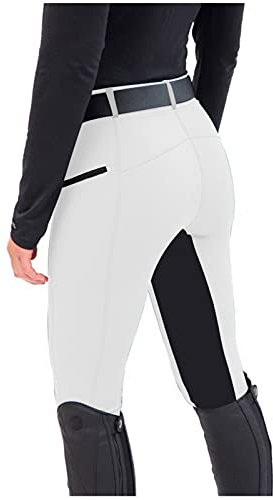 OBiQuzz - Pantalon d'équitation pour femme et fille - Avec poche pour téléphone portable - Pantalon jodhpur élastique - Blanc - Taille S