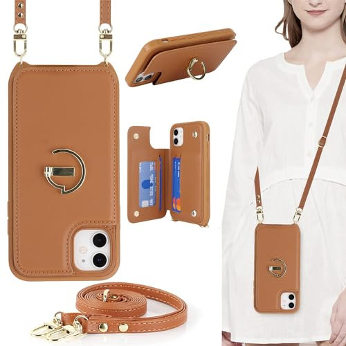 ELTEKER for iPhone 15 Plus Phone Case with Card Holder and Strap,PU Leather Wallet Case Flip Cover with Crossbody Lanyard Strap for iPhone 15 Plus (6.7 Inch)-Brown