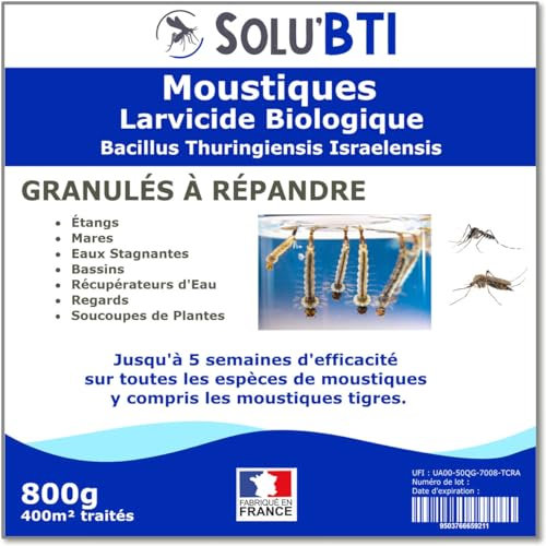 SOLUBTI - Moustiques - 800 gr de Larvicide Biologique - BTI - Bacillus Thuringiensis - pour 400m2