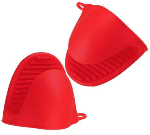 Gant de Cuisine épais en Silicone,2 Pcs Mitaines de Four en Silicone Mini Gant de Four épais en Silicone résistant à la Chaleur Gant Cuisine Anti Chaleur pour Cuisiner, Barbecue, Cuisson (Rouge)