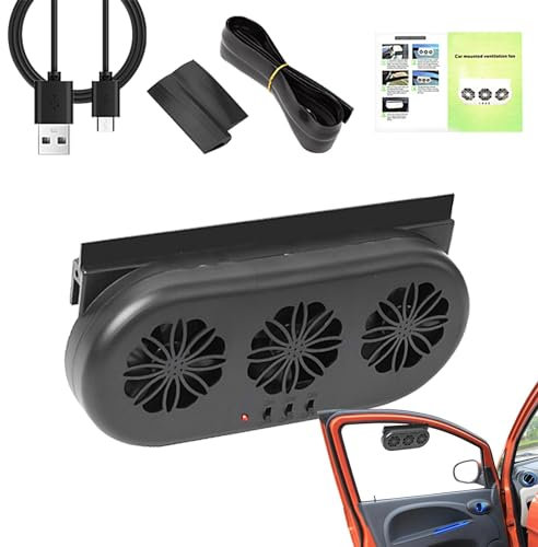Car Fan With Double Duct Solar Powered Car Fan Auto Front/Rear Window Air Vent Exhaust Fan Vehicle Radiator Vent With Ventilation Solar Energy Cooling Vent Exhaust Portable Car Cooler Fan