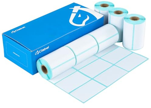 CLABEL 6 Rollen Weiß 50x30mm Etikettenband für 221B 220B 230B 320B Etikettendrucker Selbstklebend Thermo Etiketten für Etikettiergerät Ersatz für Zuhause Barcode, 200 Etiketten/Rolle (1,97x1,18)