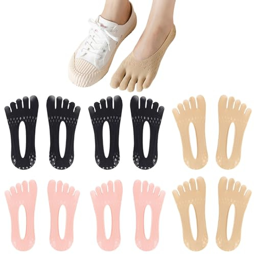 UILYNIU 6 Paia Calzini con Dita Invisibili, Calzini A Cinque Dita No Show Compressione Traspirante Antiscivolo Calzini da Donna, Traspiranti Alla Caviglia Per Scarpe Da Barca