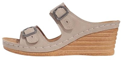 Mikrowellen-Hausschuhe für Damen, Strand-Hausschuhe mit abgeschrägtem Absatz, hohl, lässige Hausschuhe, schräge Unterseite, Retro-Sandalen, Damen-Slipper, Größe 39, beige, 39.5 EU