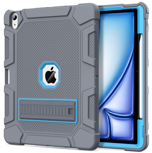 Azzsy Funda para iPad Air de 13 pulgadas (M2) versión 2024, [soporte para lápices integrado], funda protectora resistente a los golpes, resistente a los golpes, de alto impacto, color gris