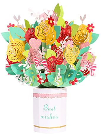 scicent Pop Up Blumenstrauß Valentinstag Karte für Ihn Pop-Up Karte 3D Glückwunschkarte mit Blumen für Frau Freundin Grußkarten für Geburtstag Danke Muttertag Handgemachte Blumenkarte 29913