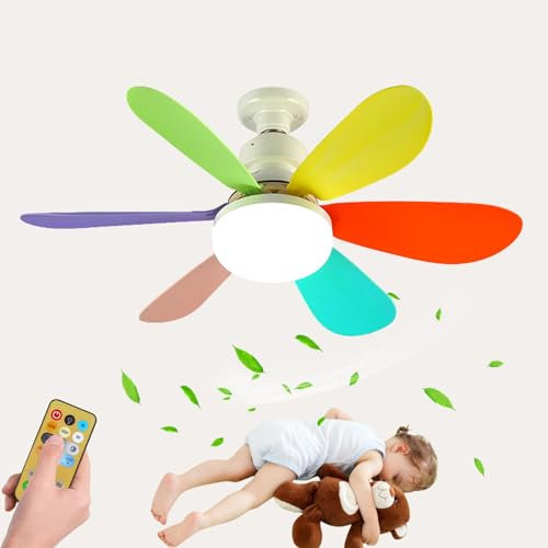 40W Ventilador De Techo Con Luz Silencioso Diseño Lampara Ventilador Techo Regulable Ventiladores De Techo Con Luz Colorido Infantil 3 Velocidades 52cm E27 Para Dormitorio Infantil Salón-52cm*18.5cm