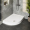 Hydrolux® 900 x 760 x 140mm White Bathroom Shower Tray for Enclosures Cubicles & Wet Room with Waste + Riser Kit, Offset Quadrant Left Hand