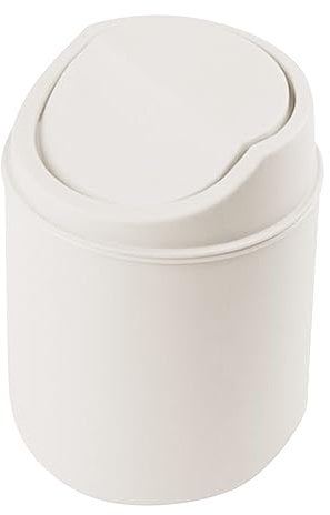 Plastic Mini Desktop Trash Can, Tiny Waste Bin with Swing Lid,Garbage Can for Office living room kitchen bedroom dining room (white)
