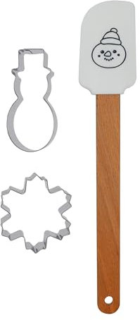 Zenker Christmas Baking Set - Silicone Spatula & 2 Stainless Steel Cookie Cutters, Snowman & Snowflake