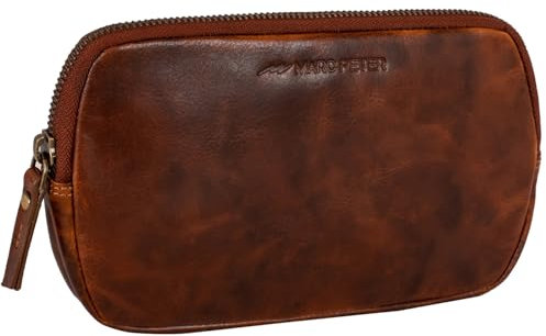 Marc Peter® Vintage Darvin Federmäppchen Etui aus Leder mit YKK Reißverschluss, Federmappe für Stifte Wachs Bräune
