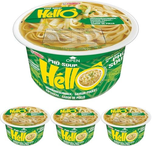 HELLO PHO Instantreisnudeln, Huhn, glutenfrei - 1 x 70 g (Packung mit 4)