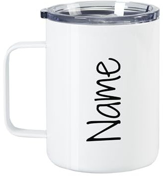 GRAZDesign Personalisierter Thermobecher Name individuelle Beschriftung, Edelstahlbecher mit Deckel zum Wandern 400ml