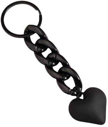 Cosmeria Porte-clés cœur pour femmes et hommes, pendentif chaîne en plastique léger, porte-clés mignon pour voiture, sac à dos ou sac à main, Noir , L