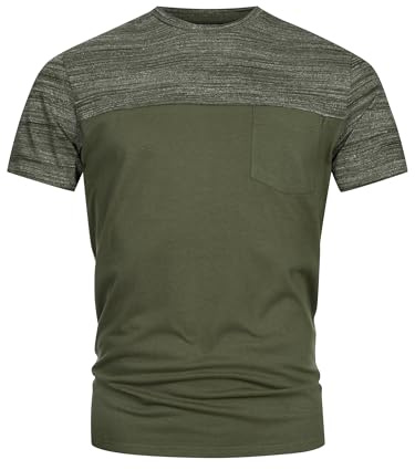 Indicode Herren INSprings T-Shirt mit Rundhalsausschnitt und Brusttasche | Modernes T-Shirt mit Rundhals und Brusttasche für warme Tage, Herrenshirt, Sommershirt, Freizeitshirt, Basic Shirt für Männer