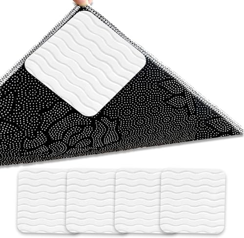 4 Pezzi Adesivi Antiscivolo per Tappetini, texture ondulata, Vacuum Tech, 10 x 10cm per una presa migliorata sul pavimento, facilmente rimovibili, lavabili in lavatrice e riutilizzabili (Bianco)
