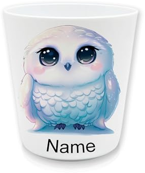 Kinderbecher Kunststoff Schneeeule mit Namen | Personalisiert, Zahnputzbecher, BPA frei