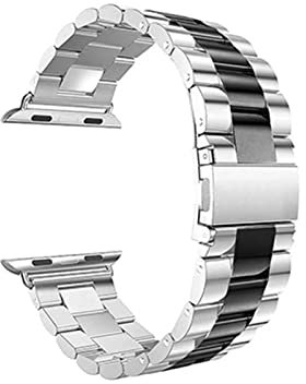 LPMPCZKZGF Correa de acero inoxidable Compatible for Apple Watch 7 SE 6 5 4 40mm 44mm 41mm banda de 45 mm Pulsera de enlace de metal compatible for iWatch 3 42mm 38mm Accesorios Watch strap(Silver-bla