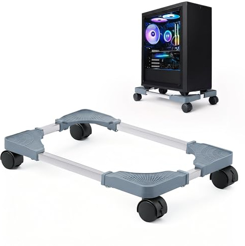 BOTEWO Mobiler Aluminium CPU Ständer für PC: PC Tower Ständer - Computer Rollwagen, Computerständer mit Rollen (Grau)
