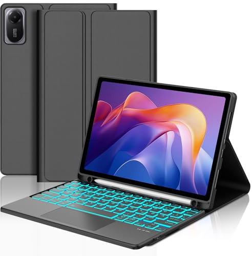 WINCHKING Touchpad Tastatur für Xiaomi Redmi Pad 2 11 2025/Redmi Pad SE | 7 Farben Beleuchtete, Magnetisch Bluetooth Tastatur Hülle für Tablet Xiaomi Redmi Pad 2, QWERTZ Layout, Schwarz