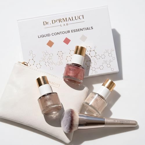 Dr. Dermaluci Lab Kit Contouring Visage - Blush Liquide + Highlighter + Skin Perfector - Coffret Maquillage Femme, Bronzer, Peau Sensible, Idée Cadeau, Made in Italy