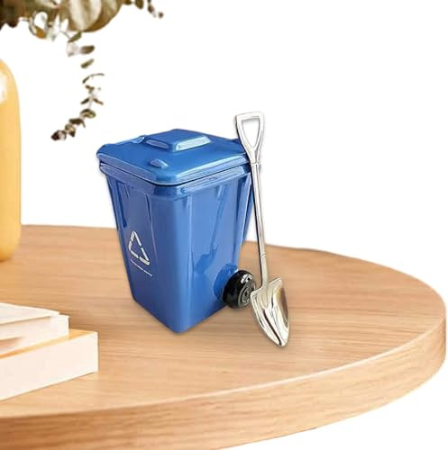 Wheelie Bin-Themed Funny Mugs, 400 Ml Trash Can Shaped Ceramic Coffee Cup with Lid and Spoon, for Tea Latte Milk Juice Beer Wine, for Kitchen Office Living Room Christmas Party