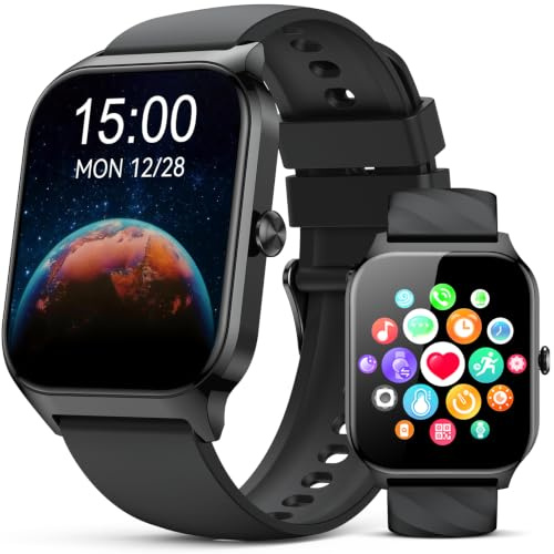 Kriutefy Smart Watch for Women Men - Answer/Make Call, Fitness Tracker Smartwatch for Android iPhone Compatible, 120+ Sports Step Counter (Midnight Black)