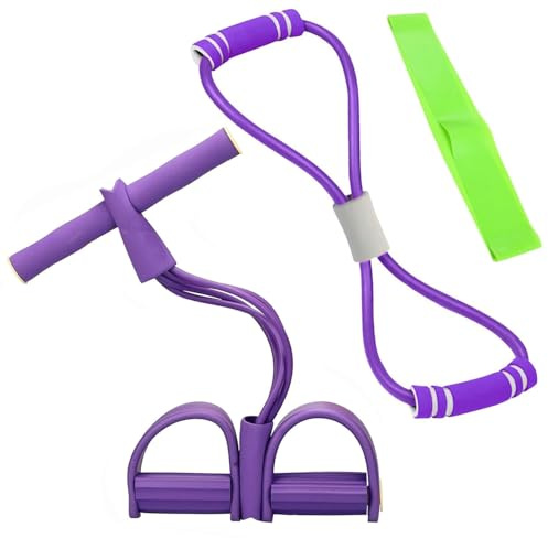 3er Set Bauchtrainer Expander Fitness,8 förmigen Widerstandsbändern&6-Tubes Fitnessbändern,Bauch Trainingsgerät für Sit-ups,Home-Gym Sportgeräte für Zuhause,Rückentrainer für Ganzkörper Workout