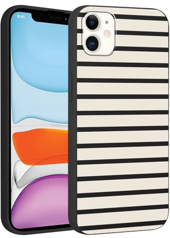 Foonary Striped Print Phone Case for iPhone 11 6.1, Cute Fashion Pattern Aesthetic Trendy Stylish Design Women Girly Cover Camera Protective Slim Silicone Shockproof, Black and White