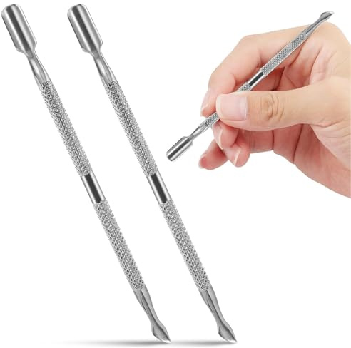 2 PCS Empujador de Cutícula, 2 en 1 Empujador Profesional de Uñas Espátula Empujador, Espátula de Metal de Acero Inoxidable Empujador de Cutícula para Manicura, Pedicura