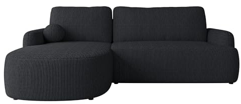 Mirjan24 Ecksofa Loridu Cord für Wohnzimmer mit Schlaffunktion und Bettkasten, Eckcouch, L-Sofa, Polsterecke, abgerundete Kanten (Poso 135, Seite: Links)