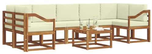 vidaXL Outdoor-Sofagarnitur mit Kissen 8 pcs Natur und Creme, Sofa-Set aus Akazienholz für draußen, modernes modulares Design, Loungemöbel für die Terrasse, Flexibles Garten-Sofa, Garten-Lounger