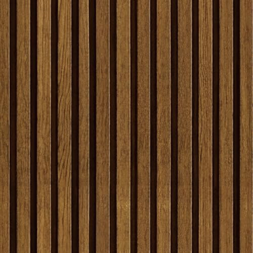 Fiula Dark Walnut Wood Slat Wallpaper Peel and Stick 44CM x 500CM – Luxury Acoustic Wall Panel Effect Self Adhesive Wood Panel Wallpaper for Living Room TV Background Wall