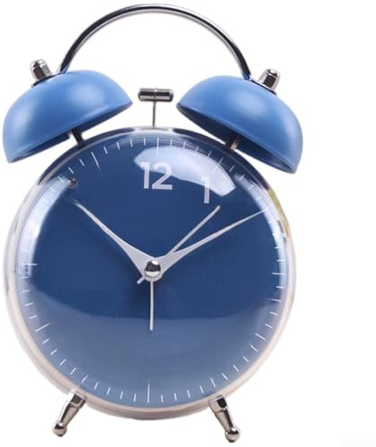 ZWEquipint Leiser Trommelwecker mit Nachtlicht, mechanische Glocke lautes Klingeln für Studenten, Kinderzimmer, batteriebetriebene Tischuhr, Blau (blau)